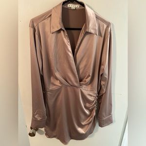 V neck Satin Dress in Pink